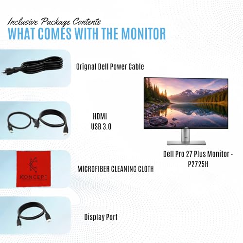 Image of Dell Pro P2725H Plus 27 inch Full HD 1920 x 1080 Monitor - Computer Monitor Screen with Power Cable USB 3.0 Upstream, DisplayPort + HDMI Cables