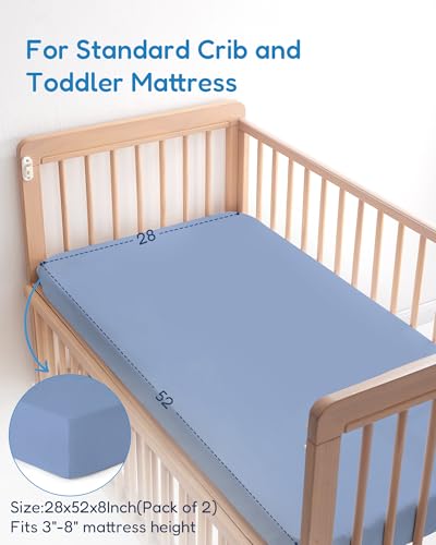 Image of Crib Sheets 2 Pack, Fitted Crib Sheet for Standard Crib Mattress 28x52x9, Ultra Soft Jersey Knit, Breathable Stretchy Deep Pocket, Snug Fit Stays Put, Baby Crib Mattress Sheet