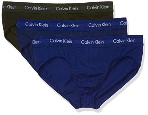 Calvin Klein Men's Cotton Stretch Multipack Hip Briefs, Duffle Bag/Duffle Bag Stripe/Navy Seal, M