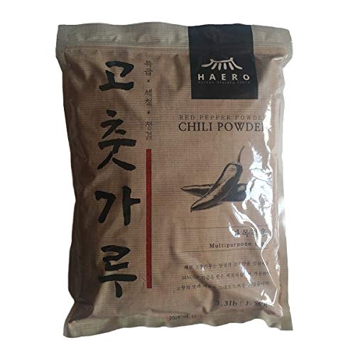 [HAERO] Red Chili Pepper Flakes Powder Gochugaru / 3.3LB (1.5kg) / 100% red pepper / Best for Korean cuisine such as kimchi, gochujang, tteokbokki, Korean Chicken Sauce, etc.