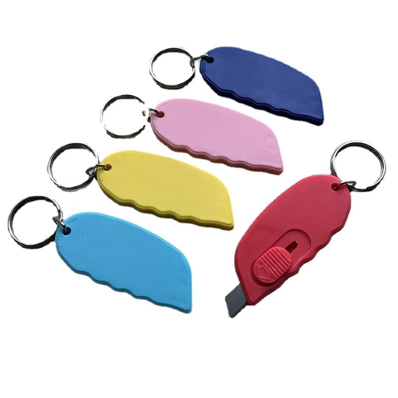 10Pcs Mini Box Cutter, Package Opener, Cute Paper, Retractable Utility Small Cutter,Office School Letter Opener, Plastic Slide Open with Keychain Hole for Box Letter Envelope