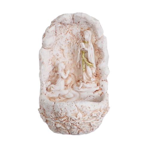 Image of KOMI Our Lady of Lourdes Resin Holy Water Font Rosary Holder for Table Decor