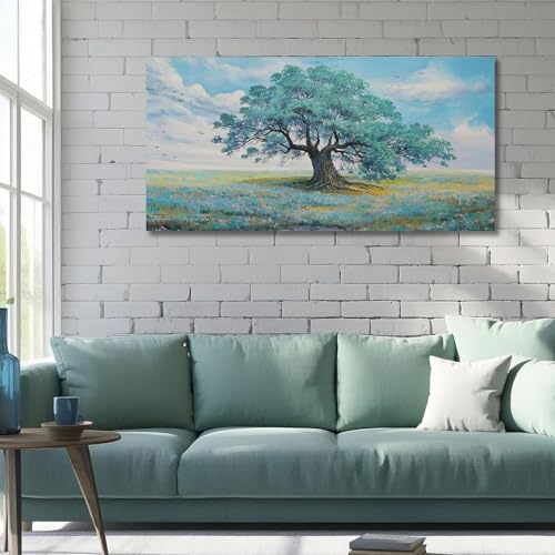 Ardemy Teal Tree Canvas Wall Art for Living Room Large Landscape Paintings Bedroom Wall Decor Nature Pictures Artwork for Walls Dining Room Kitchen Home Office, 40"x20" 40"L x 20"W Teal tree
