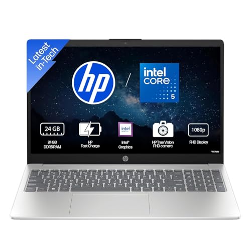 Image of HP 15 Laptop, Intel (14th Gen) Core 5 120U (24GB DDR5, 512GB SSD), Micro-Edge, Anti-Glare, 15.6'' /39.6cm, Win11, M365* Office24, Silver, 1.59kg, fd0262TU, FHD Camera, Backlit, Dual Speakers