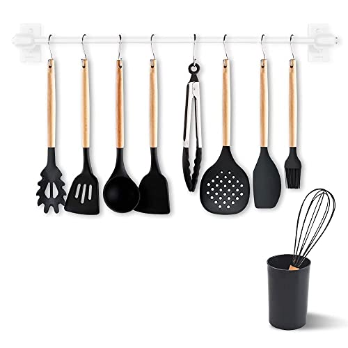 Ozvavzk-Utensilios-de-Cocina-Kit-Utensilios-Cucharones-de-Silicona-Cocina-Madera-Utensilios-Kitchen-Set-Resistente-Al-Calor-para-Hornear-en-la-Cocina-Juego-de-11-Piezas-Negro