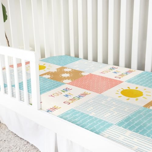 Image of Colorful Boho Sun Baby Crib Sheet 52''x28'' Cute Sunshine Stripes Stretchy Fitted Mattress Sheets for Boy Girl Letters Quote Nursery Toddler Bed Sheets for Standard and Toddler Mattress