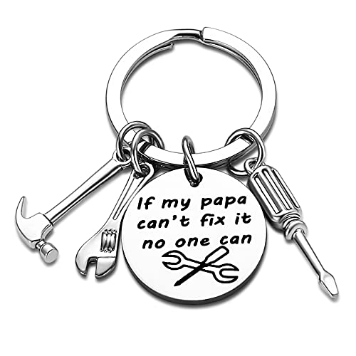 Dad Keychain Funny Dad Gifts From Son Daughter Christmas Gift Keyring Father's Day Gift For Dad Gift Papa Daddy (If my papa can't fix it, no one can)