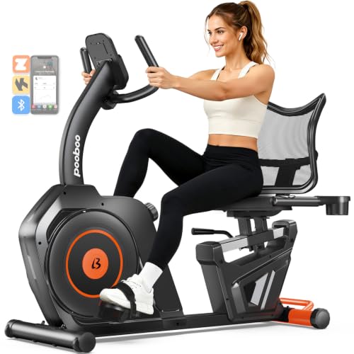 Image of pooboo Recumbent Exercise Bike, Stationary Bikes for Home with Arm Exerciser, Magnetic Recumbent Bike with Ergonomic Backrest & Comfortable Seat, Smart APP, Pulse Sensor, 400LBS Weight Capacity