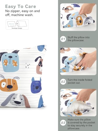 Image of TILLYOU Toddler Pillowcases 13 x 18 Travel Pillow Case 2 Pack, Kids Pillowcases Machine Washable with Envelope Closure, Puppy Land