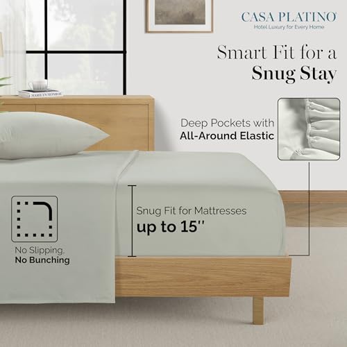 Casa Platino 100% Egyptian Cotton Sheets Full Size Set - 6 Pcs (1 Flat, 1 Fitted, 4 Pillowcases)- Ultra Smooth Sateen Weave Bed Sheets Set with 15" Deep Pockets - Silver