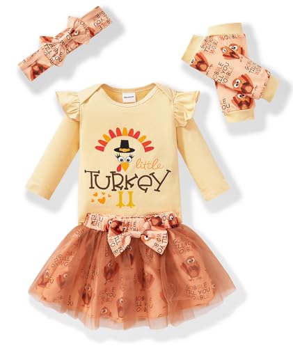 Baby Girl Outfits Long Sleeve Crewneck Romper+Tutu Skirt+Leg Warmer+Headband Holiday Dress Newborn to 18 Months