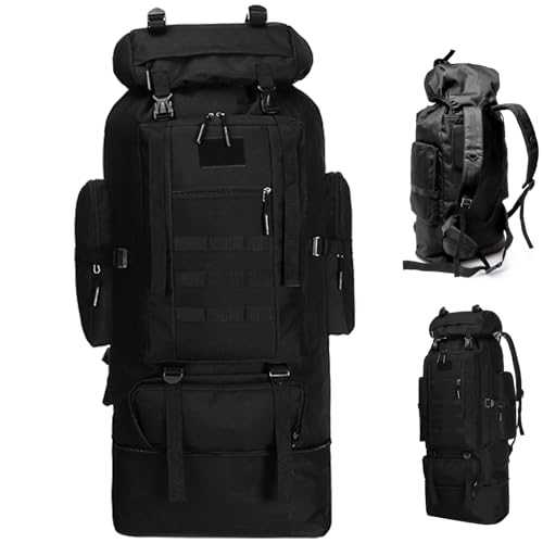 Goaste 100L Camping Hiking Backpack, Molle Military Tactical Rucksack, Waterproof Large Travel Daypack, Adjustable Survival Hunting Sports Bag for Men and Women Hiking, Camping, Touring(Black)