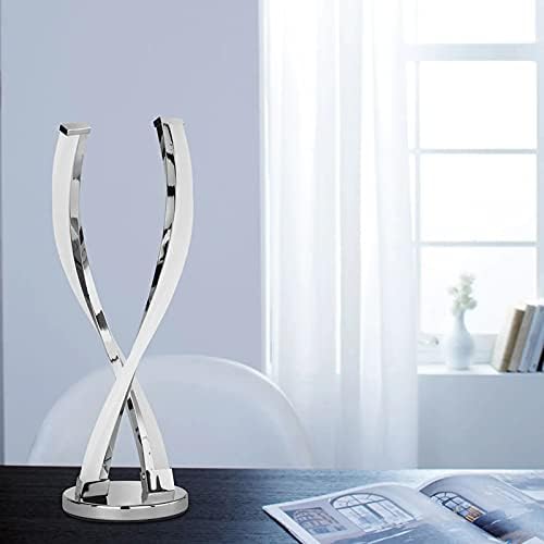 BOBOPAI Modern LED Spiral Table Lamp, Curved Aluminum Desk Lamp, 12W Dimmable Bedside Lamp with Touch Switch, Night Light for Bedroom, Living Room, Office, Height 38Cm, 2M Cable, Chrome