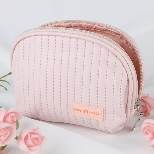 Small-Makeup-Bag-Makeup-Pouch-Cute-Cosmetic-Bag-PU-Leather-Make-Up-Bag-Toiltery-Bag-for-Women-Makeup-Travel-Bag-Skincare-Brush-Organizer-Bag-Travel-Essentials-Pink