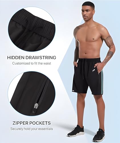 Image of JUST RIDER Mens 2 Pack Polyester Yoga Short Men Summer Running Gym Sports Shorts with Pockets Shorts for Men Men's Outdoor Quick Dry Lightweight Sports Shorts Zipper Pockets