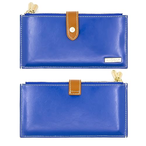 Image of ANDOILT Women's Genuine Leather Wallet RFID Blocking Credit Card Holder Zipper Purse Cell Phone Handbag