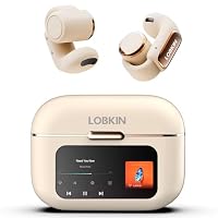 LOBKIN Open Ear Earbuds, Clip On Headphones Wireless Bluetooth 5.4 Adaptive Comfortable Clip On Ear Buds with Mic,4GB Storage Lightweight IPX5 Waterproof LED Touchscreen Display Fit Sports Workout