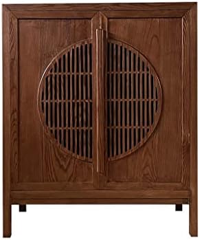 NIZAME Storage Cabinet with Fence Door, Wood Sideboard with 2 Shelves, Multifunctional Floor Cabinet for Living Room, Kitchen, Dining Room, Entryway, 35.4 * 15.7 * 42.5 Inches