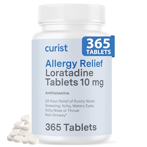 Curist Loratadine 10mg 365 Count - All Day Non Drowsy Allergy Medicine - 24 Hour Antihistamine Tablets for Runny Nose, Itchy Eyes, & Sneezing - Indoor & Outdoor Allergy Medicine for Adults