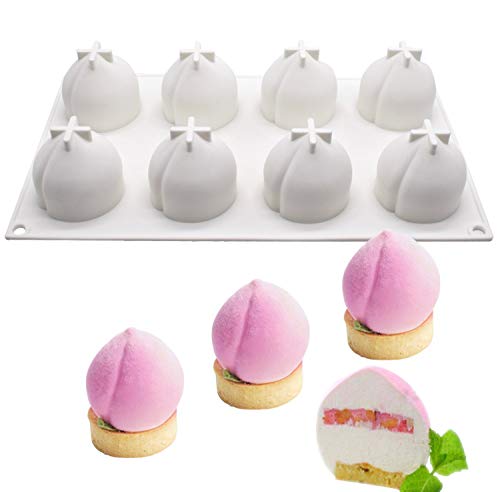Joho Baking Silicone Molds for Mousse Cake, 3D Silicone Baking Mold Cakes, Dessert Molds for Pastry Chocolate,Peach,8-Cavity