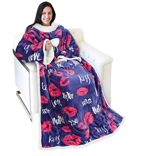 Image of Catalonia Sherpa Wearable Blanket with Sleeves and Pocket for Adults