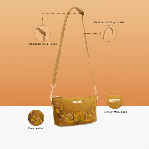 Image of Caprese Siji Tresna Small Sling Bag for Women | Kashida Embroidery Crossbody with Adjustable Strap & Secured Zip Closure | Stylish Handbag for Everyday Use, Travel & Special Occasions