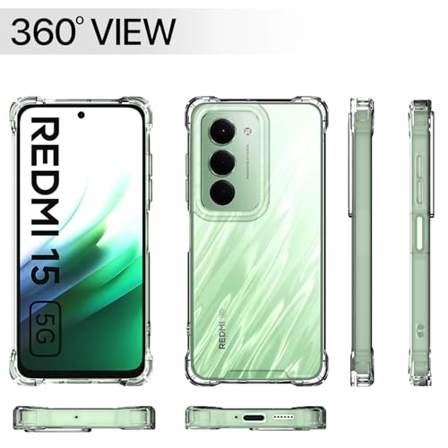 Image of Amazon Basics Back Cover for Redmi 15 5G PC + TPU Clear Transparent Raised Edges Shockproof Protective Phone Bumper Case(Transparent)