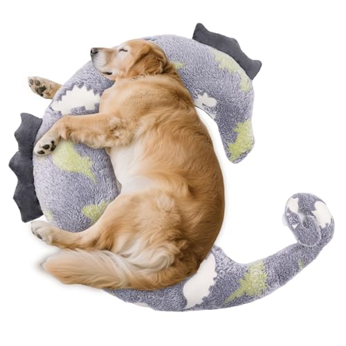FNDBND Dog Calming Pillow - Cute Soft Animal Pillow for Dogs Cats Kids Adults Washable Cozy Relaxing Pet Bed Pillow Glow in The Dark Dog Neck Pillow (Grey Large)