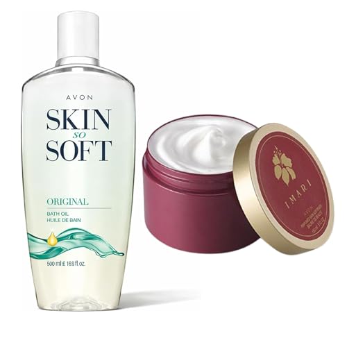 AVON Skin So Soft Original Bath Oil & Imari Perfumed Skin Softener Bundle — Moisturizing Body Oil with Jojoba + Hydrating Body Cream for Soft, Silky Skin — Spa Gift Set for Women (16.9 fl oz + 5 oz) image 3