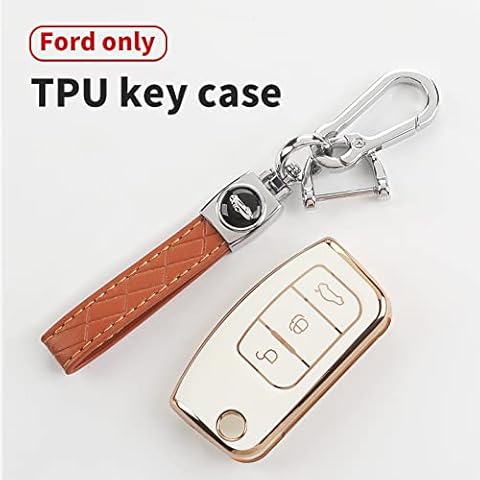 TPU Key Shell For 360° Protective of Car Smart Key,Car Key Cover Compatible With Ford Fiesta/ Mondeo/ Galaxy/ Fusion/Focus/ Kuga (Milky White) Cover