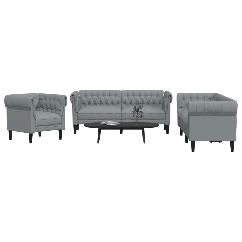 Homgoday 3-TLG. Sofagarnitur Loungesofa Wohnzimmersofa Sofa Couch Couchgarnitur Moderner Doppelsofa Gästesofa Sitzmöbel für Wohnzimmer Büro Hellgrau Stoff