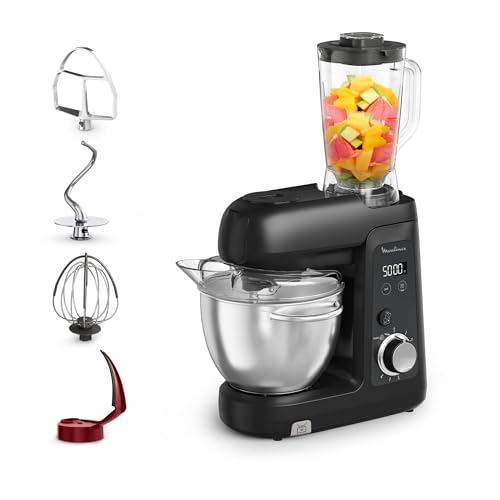 Moulinex Bake Partner +, procesador de alimentos, motor de 1100 W, juego de accesorios BAKEGOOD, báscula integrada, licuadora, QA5418F1
