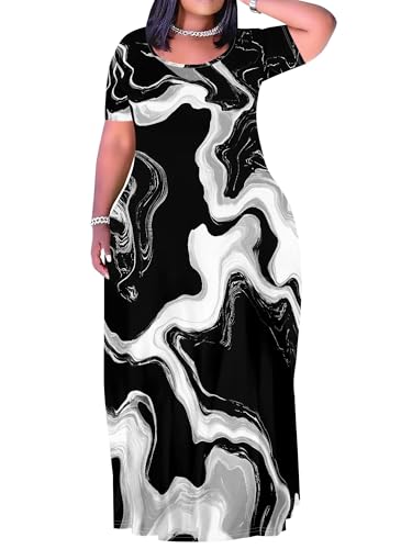 Image of SUZONANA Plus Size Dresses for Women Summer Casual Maxi Dress Short Sleeve Loose Vacation Dress