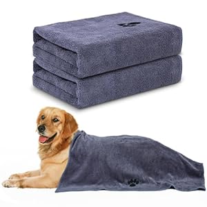 Microfiber Dog Towels for Drying Dogs,40” X 23.6”, Super Absorbent and Soft Pet Grooming Towel, Perfect Shower & Bath Supplies for Dogs(2-Pack Grey)