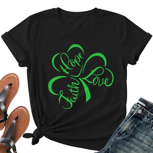 Image of St Patricks Day Shirt Women-Irish Shirts for Women Lucky Shamrock Tees Cute Lucky Short Sleeves