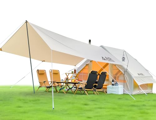 Tienda inflable para 2 – 10 personas, tienda de campaña inflable con salida de humo, tienda de campaña inflable en 5 minutos, tienda de aire hinchable, con 2 puertas grandes con cremallera, tienda de