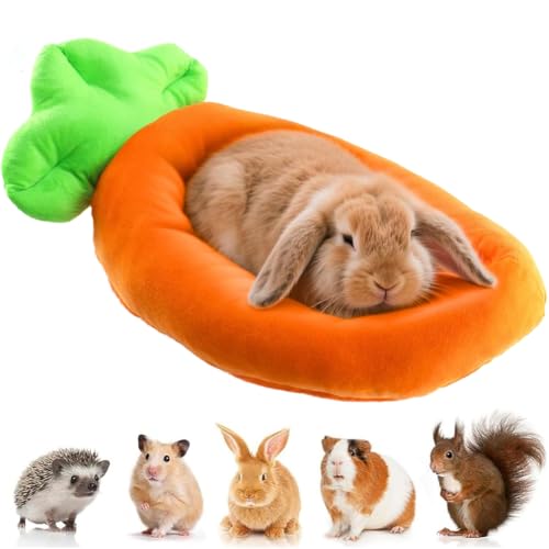 Bunny Bed Cushion Cute Carrot/Banana Plush Hideout Interactive Cage Sleeping Nest with Removable Mat for Small Pet Guinea Pig Squirrel Ferret Chinchilla (Carrot,X-Small)