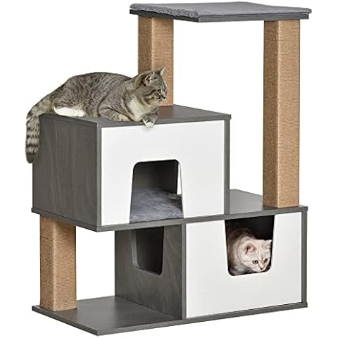 Árbol para Gatos de Madera con 2 Cuevas y Rascadores Cover