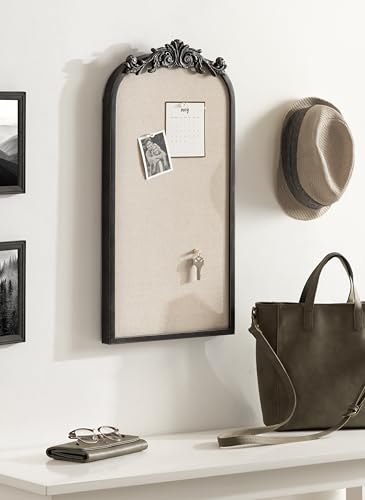 Image of Kate and Laurel Arendahl Arch Pinboard; 13 x 25; Black; Framed Arched Ornate Vintage Cork Board for Use as Motivational Vision Board or Wall Organizer