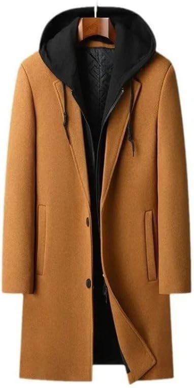 USTZFTBCL Men Hooded Woolen Blends Cashmere Long Casual Wool