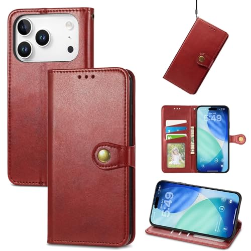 Étui compatible avec iPhone 17 rouge à rabat en cuir antichoc portefeuille