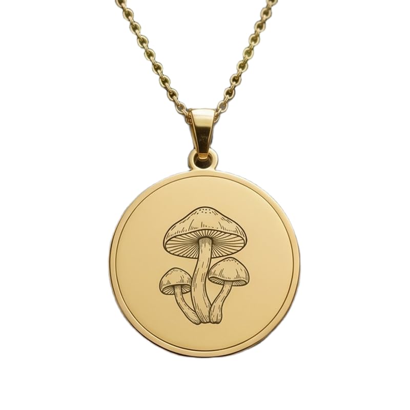 Collier pendentif champignons argent 925 plaqué or mixte avec chaîne 45cm