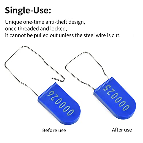 Image of 100PCS Plastic Padlock Security Seals Metal Wire Padlocks Electric Meter Lockout Tags Disposable Anti-Tamper Lock Numbered Anti Tamper Tags Blue