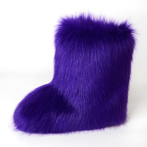Eosxrp Furry Faux Fur Boots Women's Winter Shoes Woman Fluffy Warm Snow Boots Mid-Calf Comfortable Outdoor Flat4