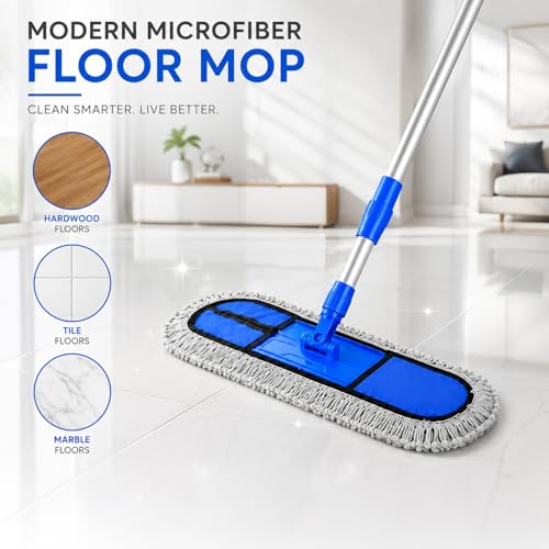 Image of Zureni Floor Sweeping Mop Wet and Dry Microfiber with 4 Ft Long Telescopic Handle, 360 Degree Rotating Floor Cleaning Mop for Home & Kitchen (18 Inch Head and 1 Extra Refill)