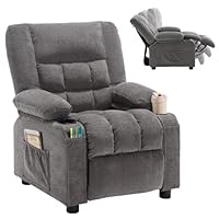 BOSMILLER Kids Recliner Chair, Push Back Toddler Recliner with Cup Holders & Side Pockets, Adjustable Footrest & Headrest Kids Sofa for Boys Girls 3+ Age Group (Deep Grey)
