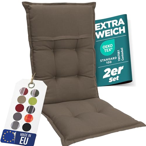 gardisun Gartenstuhlauflagen Hochlehner I Extra Dicke Sitzauflagen I Made in EU I Polsterauflagen für Hochlehner Gartenstuhl I Auflagen mit hoher Lichtechtheit I 2er Set I Taupe