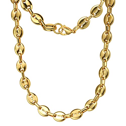 HIJONES Collar de Cadena de Granos de Café de Acero Inoxidable Collar de Oro Chunky Hip Hop de Hombre para Mujer 9mm Ancho 65cm