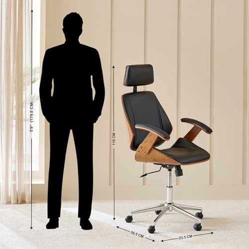 Image of Home Centre | Charles Faux Leather High Back Office Chair | Office Chair for Home | Engineered Wood | Black | 1 Year Warranty