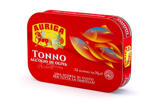 Tonno Auriga all'olio di oliva 70grx12. Formato scorta. Fonte di proteine.Senza conservanti.
